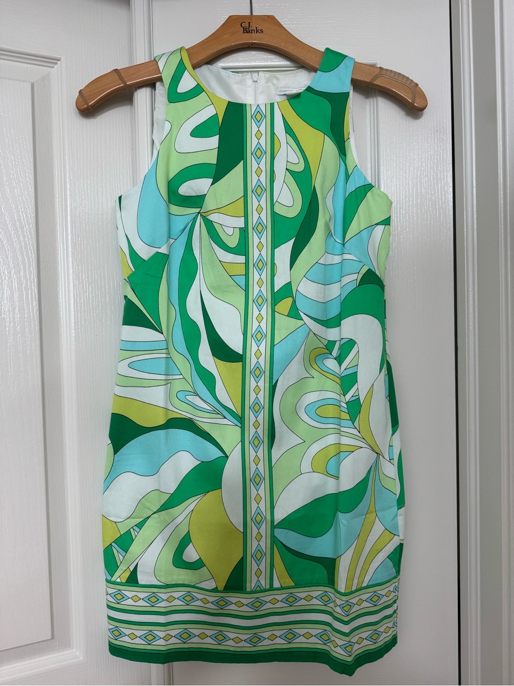 London Times Green and Aqua Abstract Print Sleeveless Shift Dress